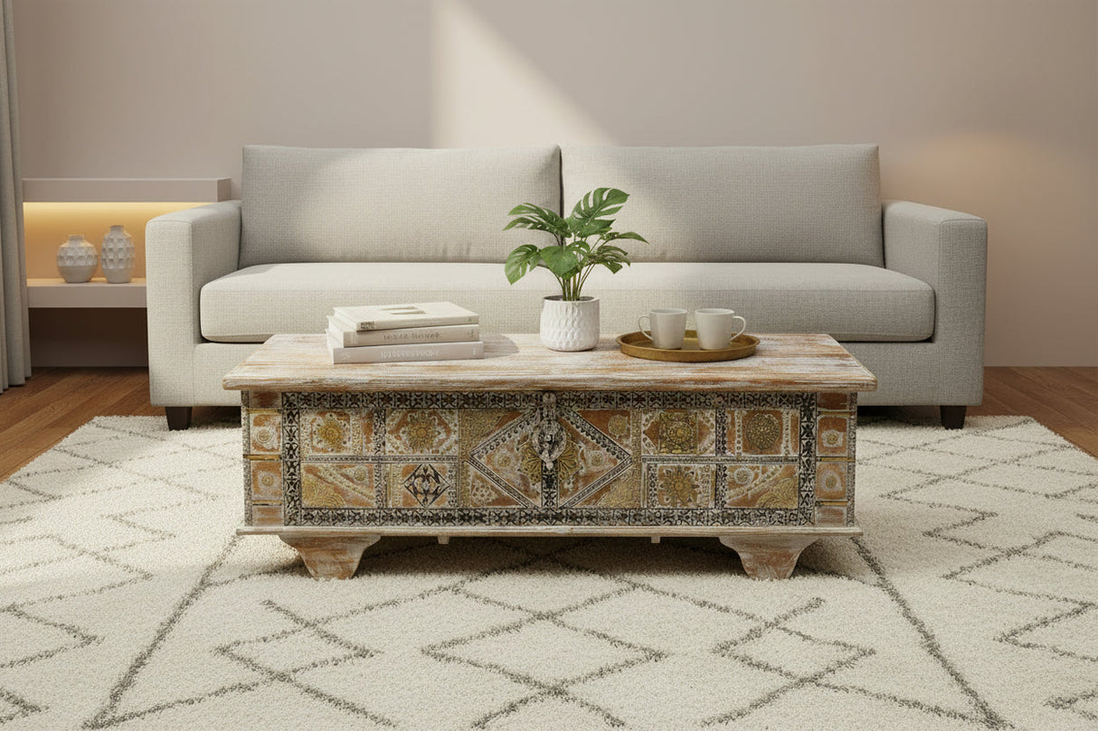 Elephant Wooden Carved Trunk Coffee Table-coffee table-Parc Decor