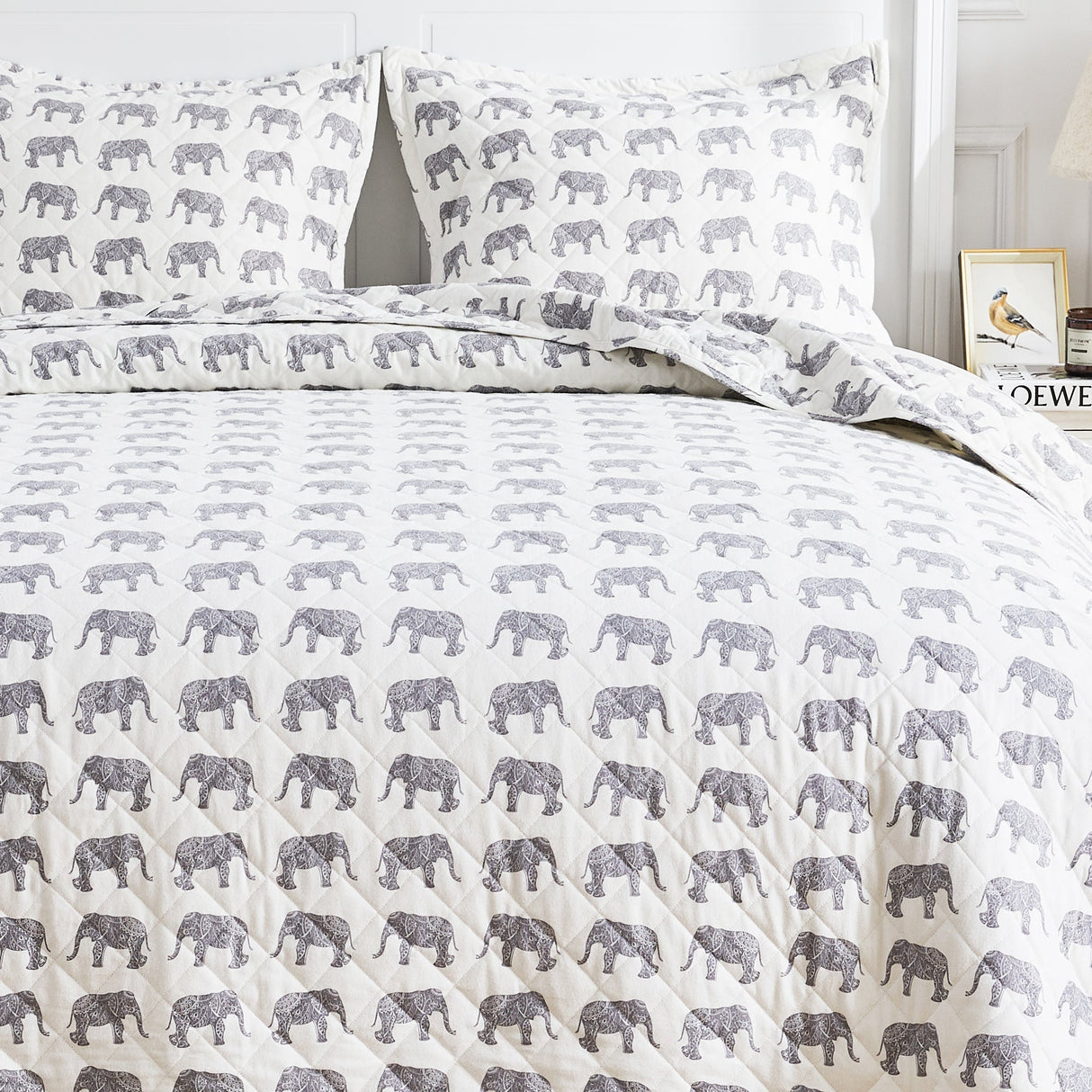 Elephants Cotton Flannel Quilt Set-Quilt-Parc Decor