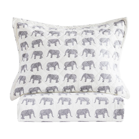 Elephants Cotton Flannel Quilt Set-Quilt-Parc Decor