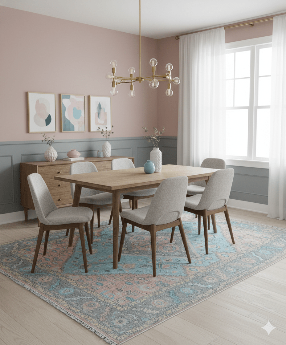 Eliane Custom Made Traditional Style Pink And Blue Hand Knotted Wool Area Rug