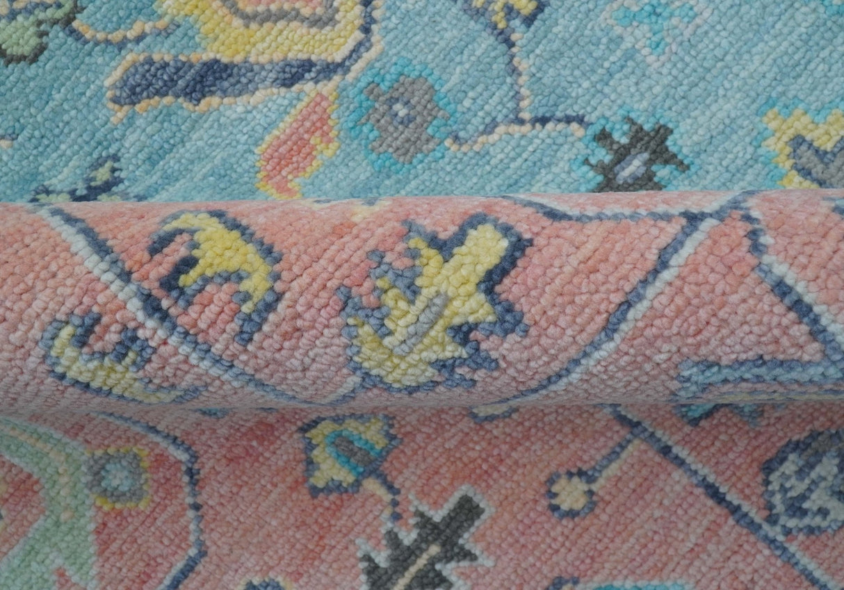 Eliane Custom Made Traditional Style Pink And Blue Hand Knotted Wool Area Rug