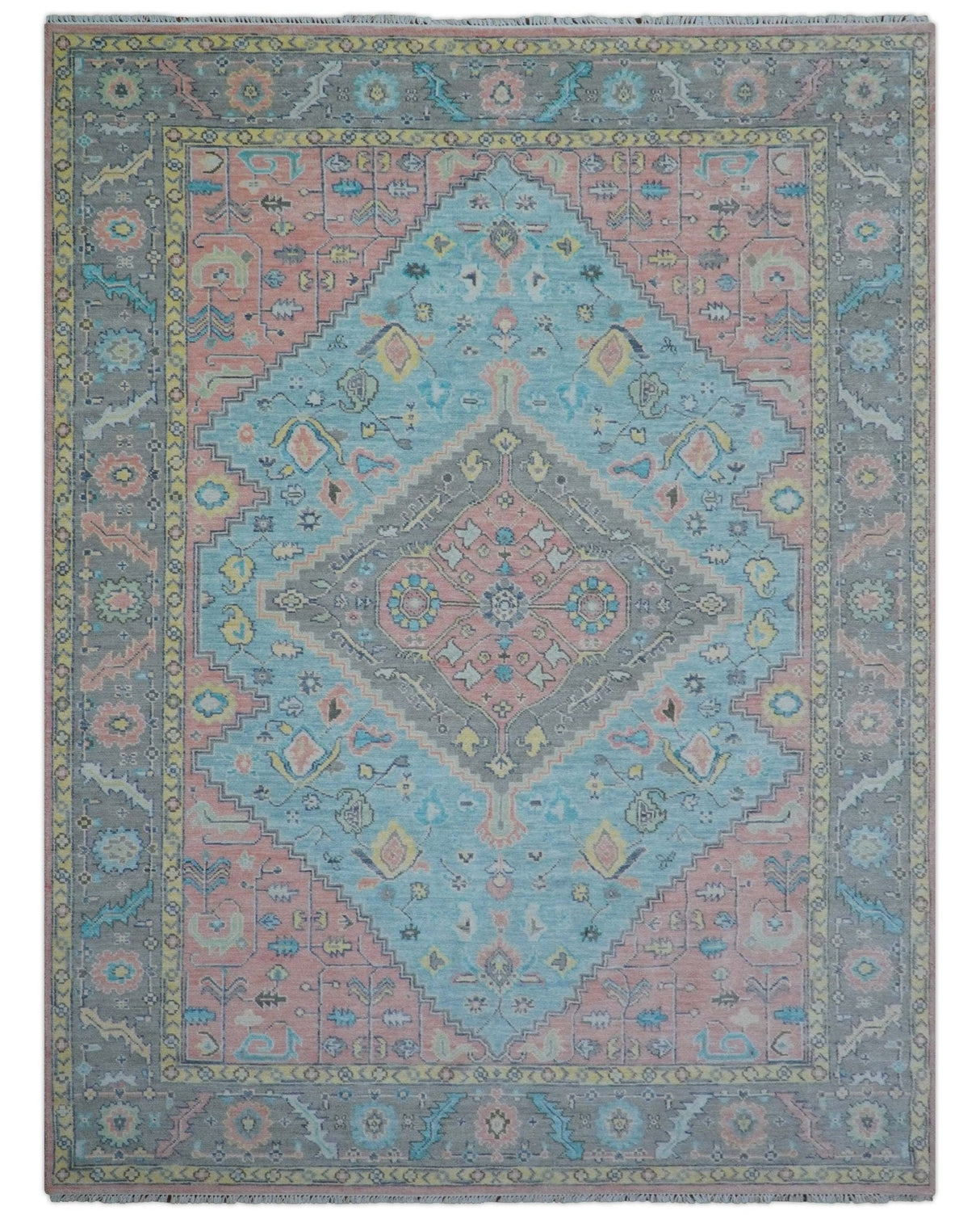 Eliane Custom Made Traditional Style Pink And Blue Hand Knotted Wool Area Rug