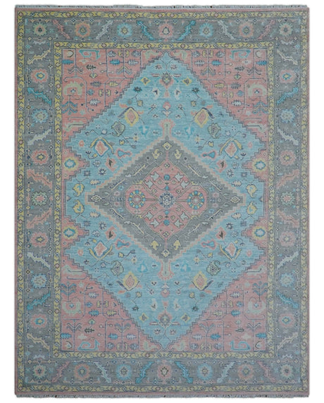 Eliane Custom Made Traditional Style Pink And Blue Hand Knotted Wool Area Rug
