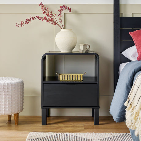 Elias Modern Curved-Frame Solid Wood Nightstand-Bedroom-Parc Decor