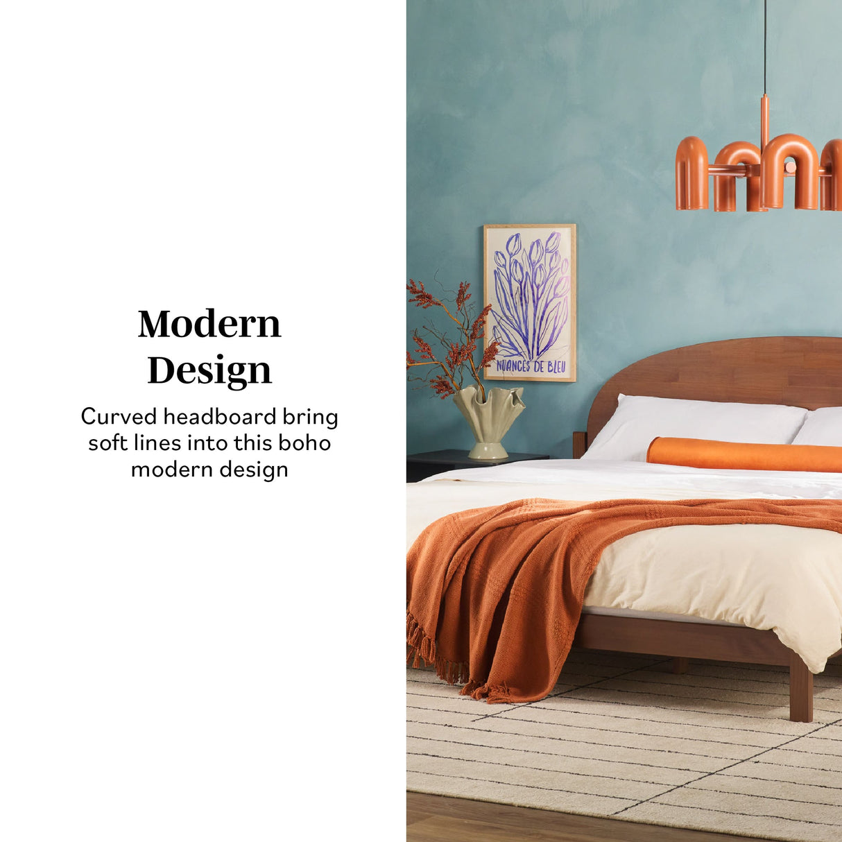 Elias Solid Wood Bed with Arched Headboard-Bedroom-Parc Decor