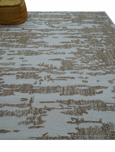 Ella Custom Made Abstract Brown And Ivory Hand Tufted wool rug
