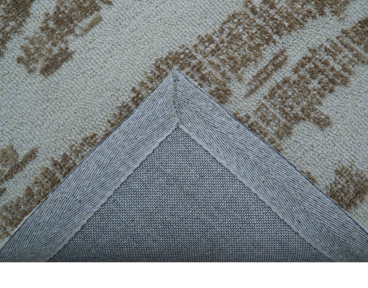 Ella Custom Made Abstract Brown And Ivory Hand Tufted wool rug