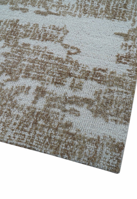 Ella Custom Made Abstract Brown And Ivory Hand Tufted wool rug