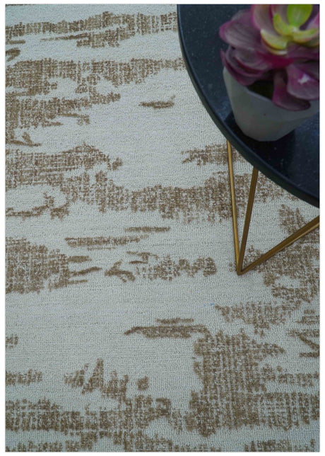 Ella Custom Made Abstract Brown And Ivory Hand Tufted wool rug