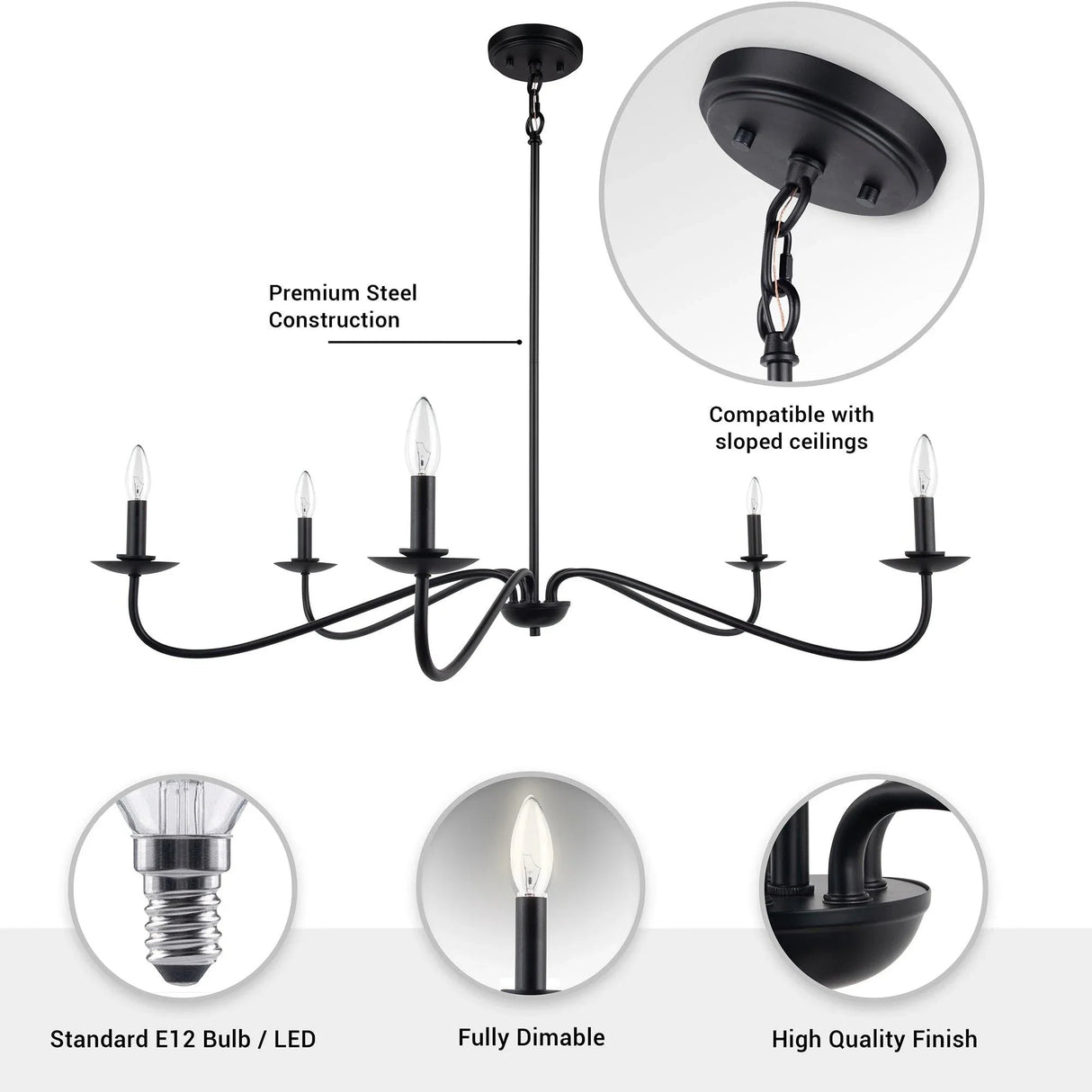 Ellie 5-Light Elegant Industrial Dimmable Chandelier