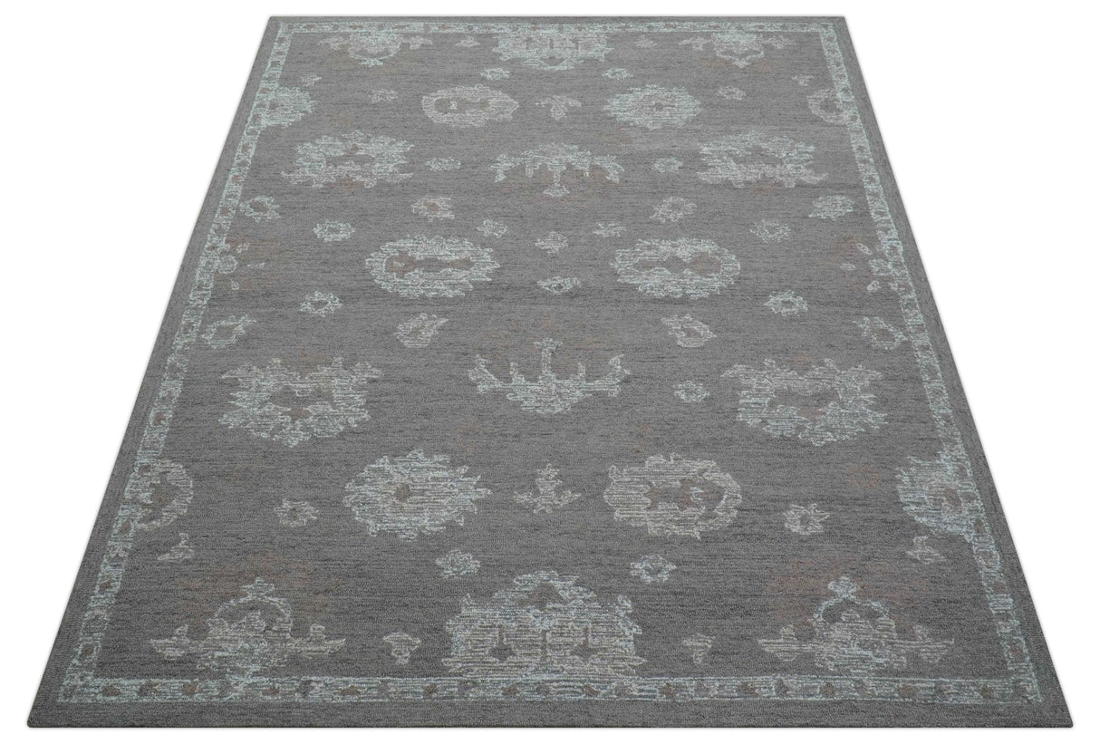 Elvin Custom Made Traditional Oushak Gray Hand Tufted wool rug