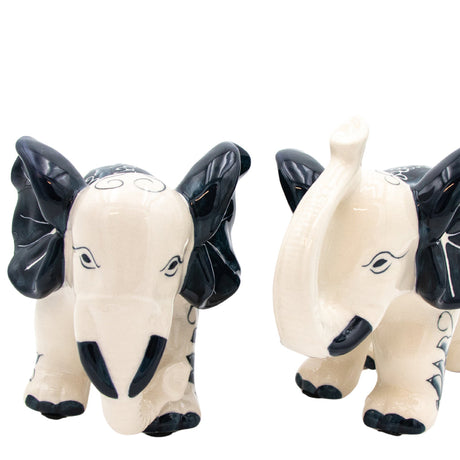 Embera & Nyala Hand-Painted Ceramic Elephants – Pair