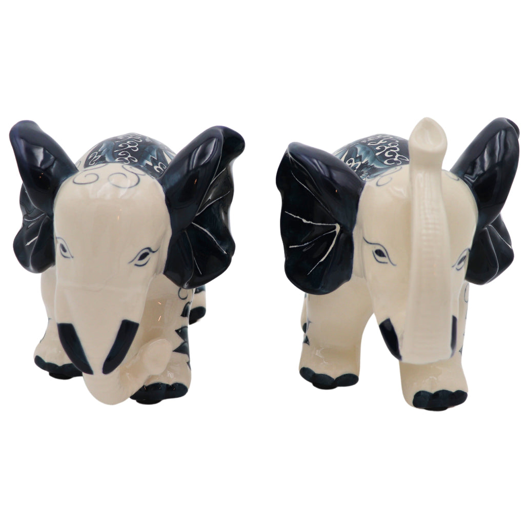 Embera & Nyala Hand-Painted Ceramic Elephants – Pair