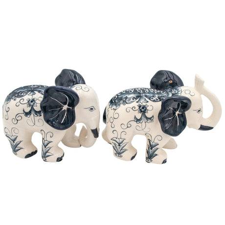 Embera & Nyala Hand-Painted Ceramic Elephants – Pair