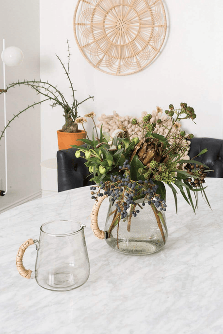 Emily Glass Pitcher with Rattan-Wrapped Handle-Pitchers-Parc Decor