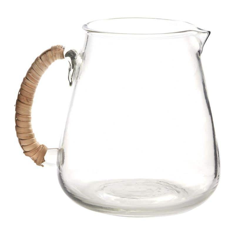 Emily Glass Pitcher with Rattan-Wrapped Handle-Pitchers-Parc Decor