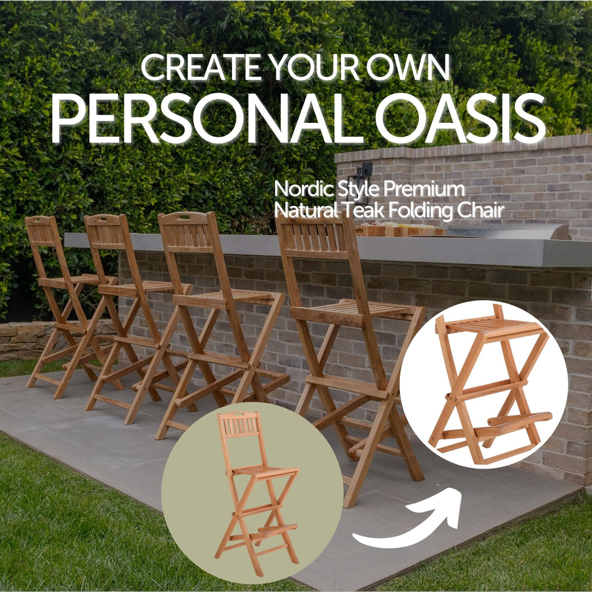 Emmett Natural Teak Indoor/Outdoor Folding Bar Stool-Folding Chair-Parc Decor