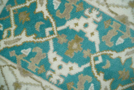 Entryway 2x3 Blue and Ivory Hand Knotted Oriental Oushak Wool Area Rug-Area Rug-Parc Decor