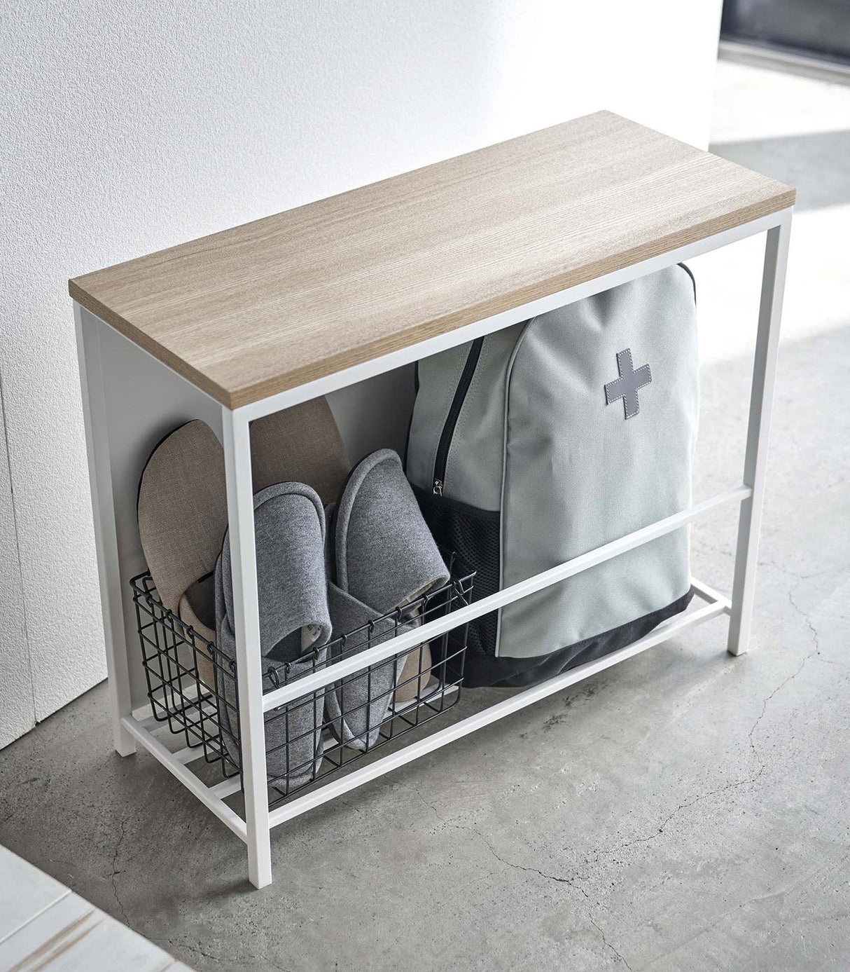 Entryway Storage Organizer & Bench (18" H) - Steel + Wood