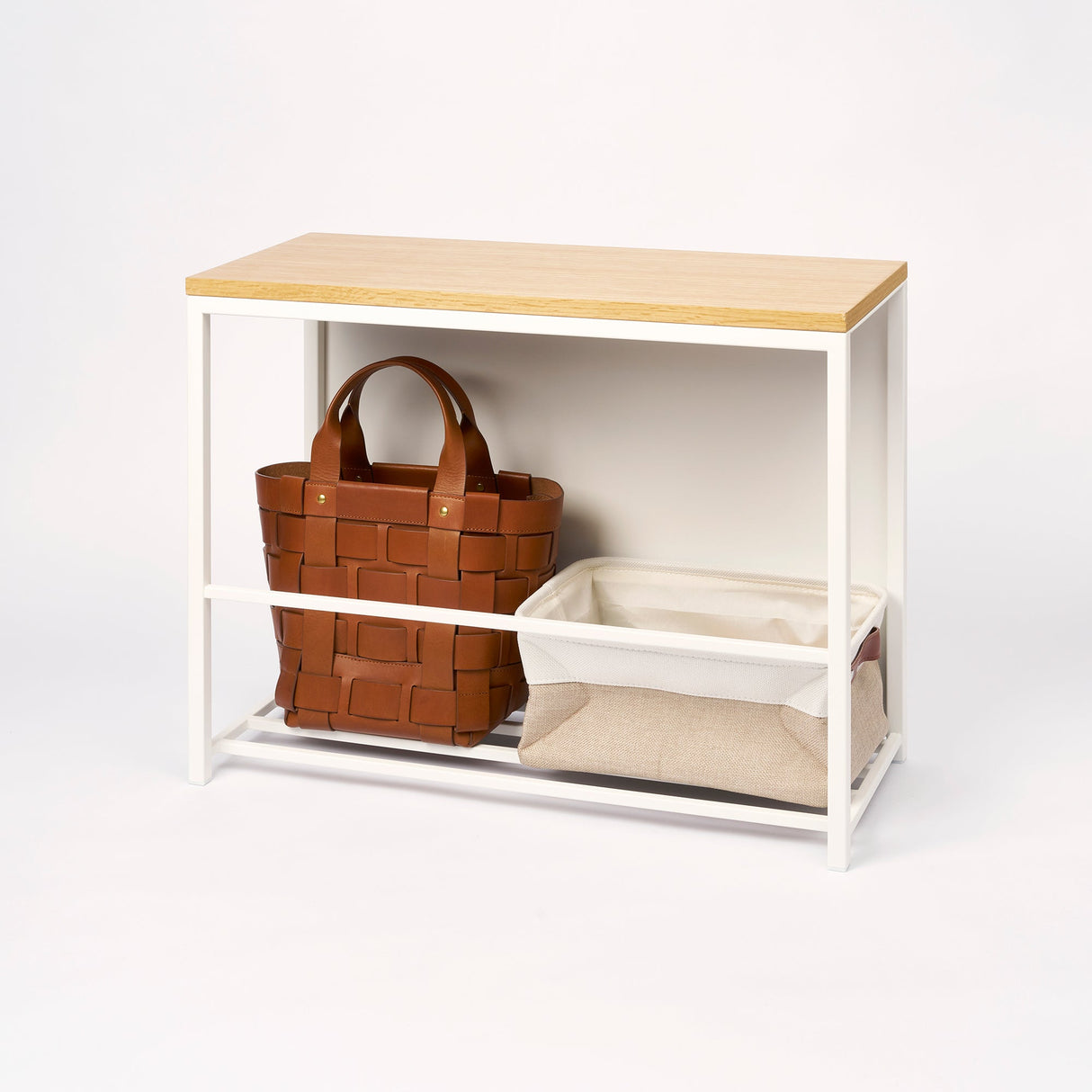 Entryway Storage Organizer & Bench (18" H) - Steel + Wood
