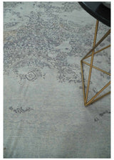 Erased Abstract 8x10 Silver, Blue and Brown Antique Style, Traditional Low Pile Hand Knotted Wool Rug