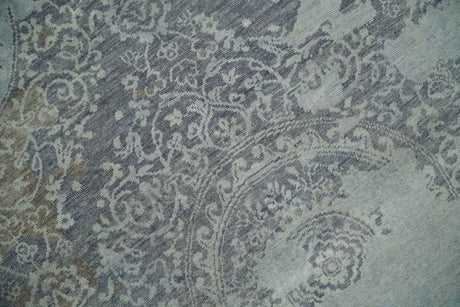 Erased Abstract 8x10 Silver, Blue and Brown Antique Style, Traditional Low Pile Hand Knotted Wool Rug