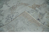Erased Abstract 8x10 Silver, Blue and Brown Antique Style, Traditional Low Pile Hand Knotted Wool Rug