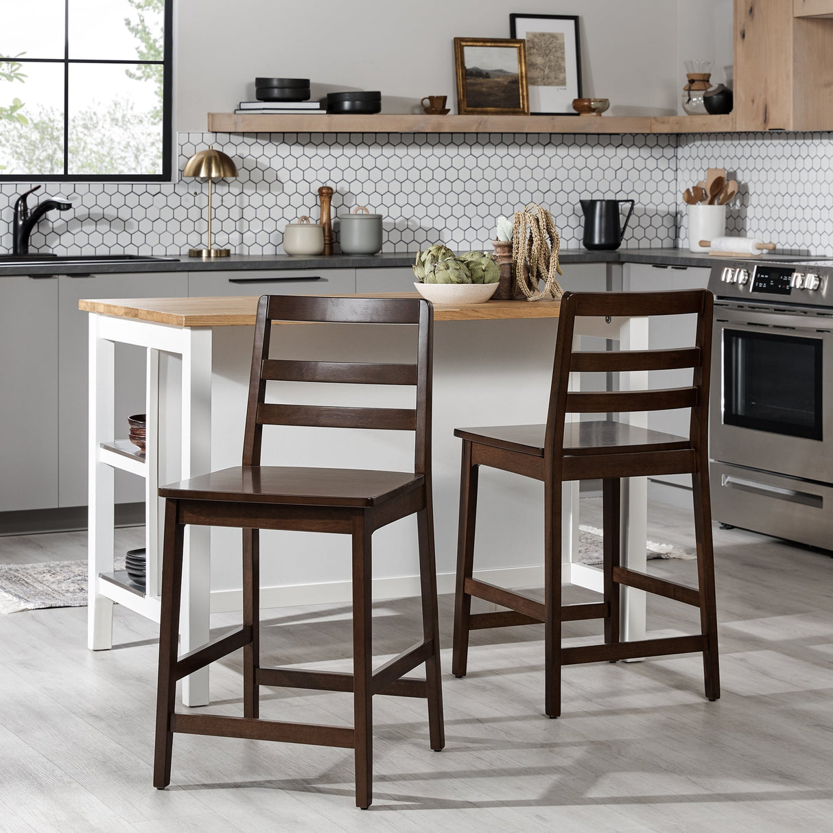 Erekson Solid Wood Ladder Back Bar Stool, Set of 2-Dining / Kitchen-Parc Decor