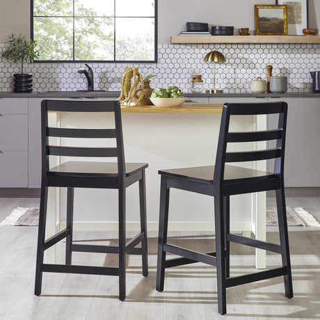 Erekson Solid Wood Ladder Back Bar Stool, Set of 2-Dining / Kitchen-Parc Decor