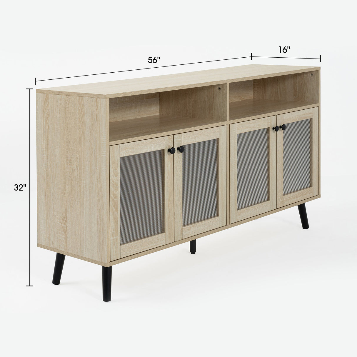 Evans 56 Inch Mid-Century Modern TV Stand with Open Shelves and Cabinets for Living Room, Bedroom-电视柜-Parc Decor