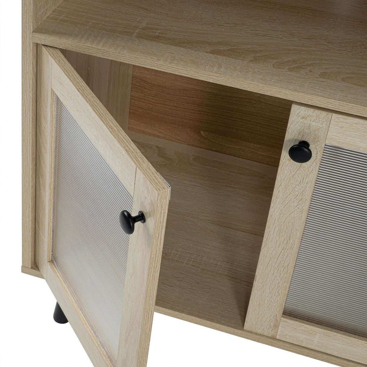 Evans 56 Inch Mid-Century Modern TV Stand with Open Shelves and Cabinets for Living Room, Bedroom-电视柜-Parc Decor