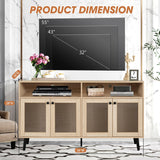 Evans 56 Inch Mid-Century Modern TV Stand with Open Shelves and Cabinets for Living Room, Bedroom-电视柜-Parc Decor