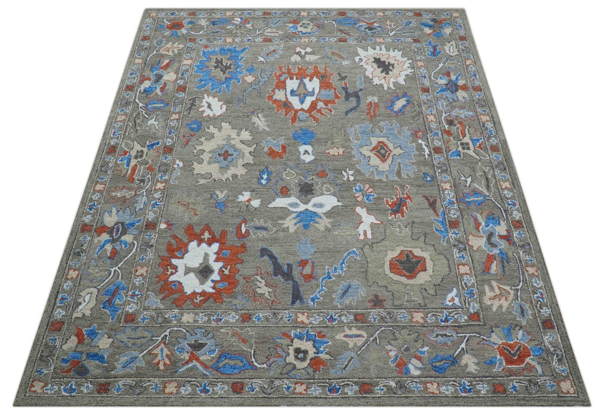 Eve Custom Made Traditional Gray Oushak Hand Tufted wool rug