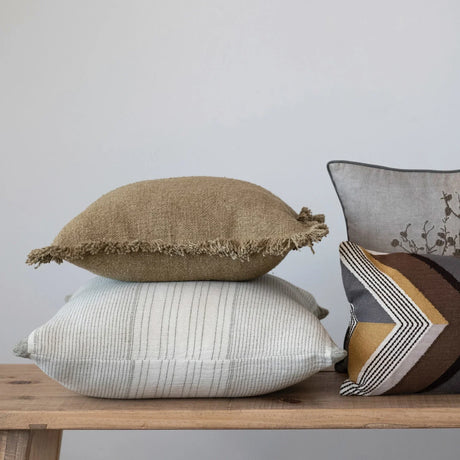 Everett Cotton Pillow Cover, Grey & Green Stripes-Patterned Pillows-Parc Decor