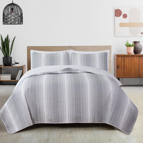 Everette Collection 3 Piece Ombre Striped Quilt Set-Quilts-Parc Decor