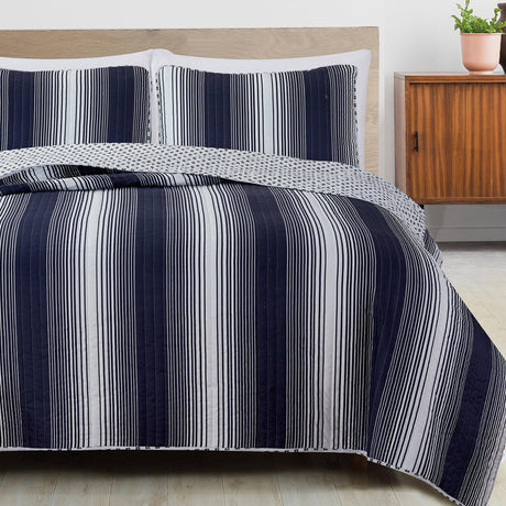 Everette Collection 3 Piece Ombre Striped Quilt Set-Quilts-Parc Decor