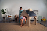 Evergreen Indoor Playhouse for Kids | Wooden Toddler Playhouse with Chalkboard Roof & Art Easel