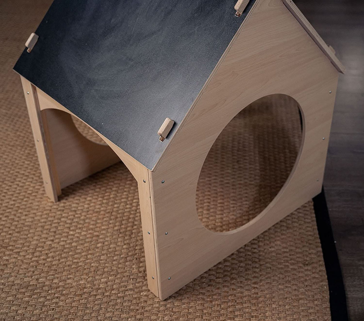 Evergreen Indoor Playhouse for Kids | Wooden Toddler Playhouse with Chalkboard Roof & Art Easel