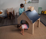 Evergreen Indoor Playhouse for Kids | Wooden Toddler Playhouse with Chalkboard Roof & Art Easel