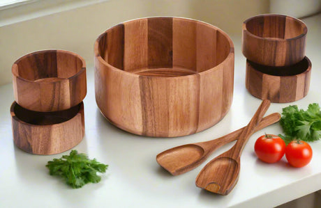 Extra Large Salad Bowl with Servers and 4 Individuals - 327C7-Salad Bowl-Parc Decor