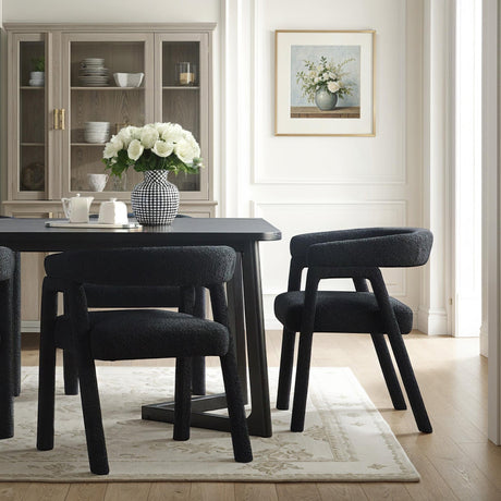 Ezra Modern Boucle Solid Wood Rounded Back Dining Chair (Set of 2)