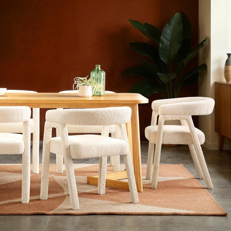 Ezra Modern Boucle Solid Wood Rounded Back Dining Chair (Set of 2)-Dining / Kitchen-Parc Decor