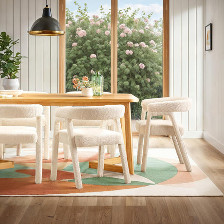 Ezra Modern Boucle Solid Wood Rounded Back Dining Chair (Set of 2)-Dining / Kitchen-Parc Decor