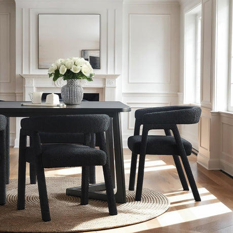 Ezra Modern Boucle Solid Wood Rounded Back Dining Chair (Set of 2)-Dining / Kitchen-Parc Decor