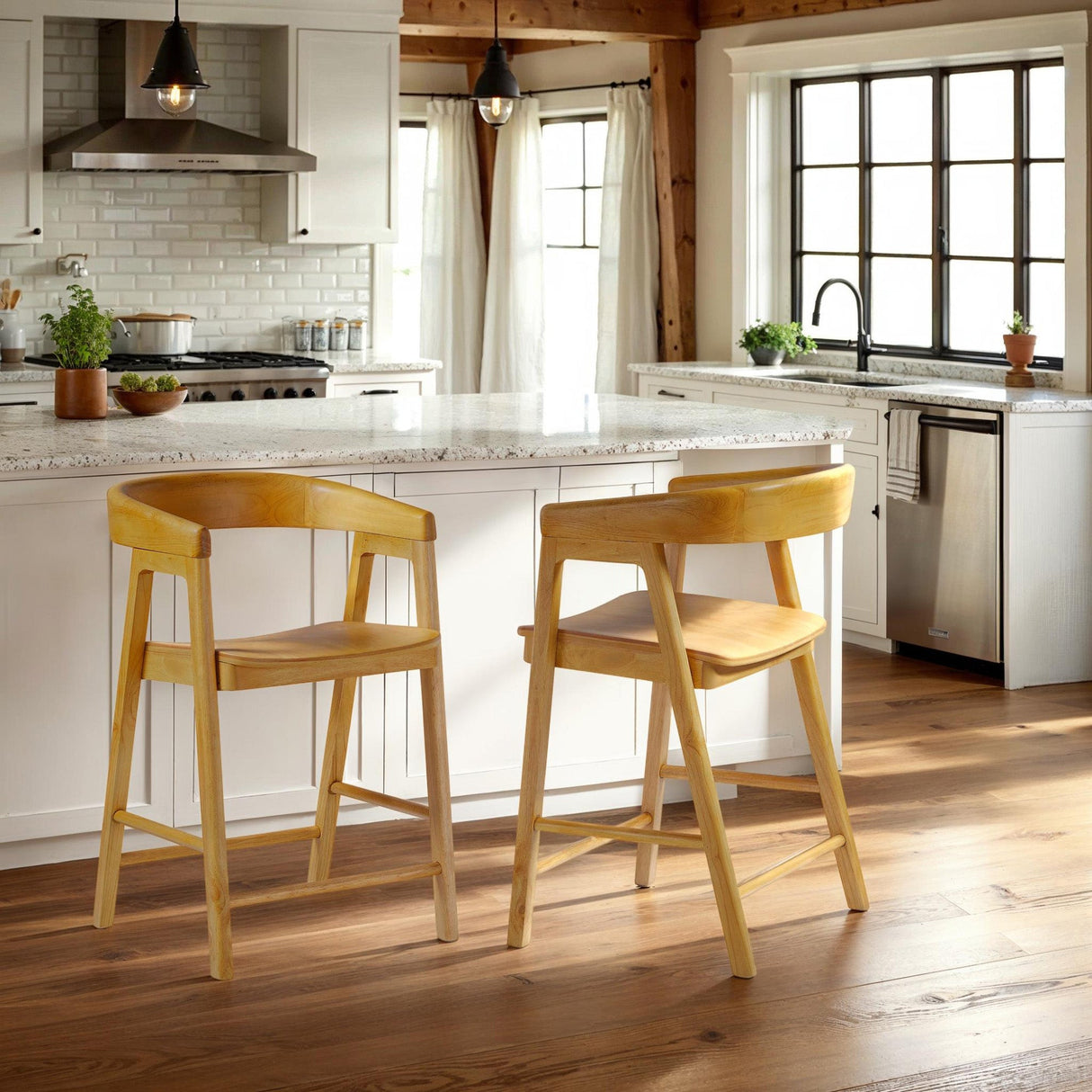 Ezra Modern Solid Wood Rounded Back Single Counter Stool-Dining / Kitchen-Parc Decor