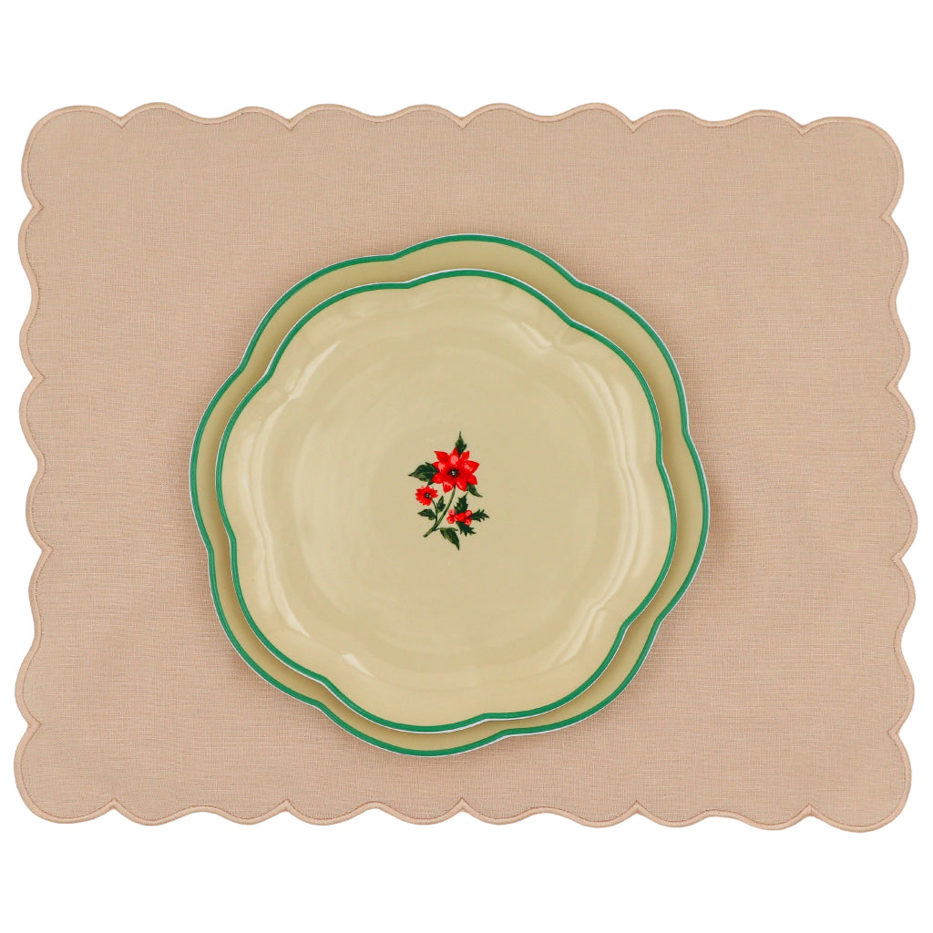 Fabled Flora Scalloped Ceramic Dinner Plates – Set of 4 (+1 Bonus Plate)
