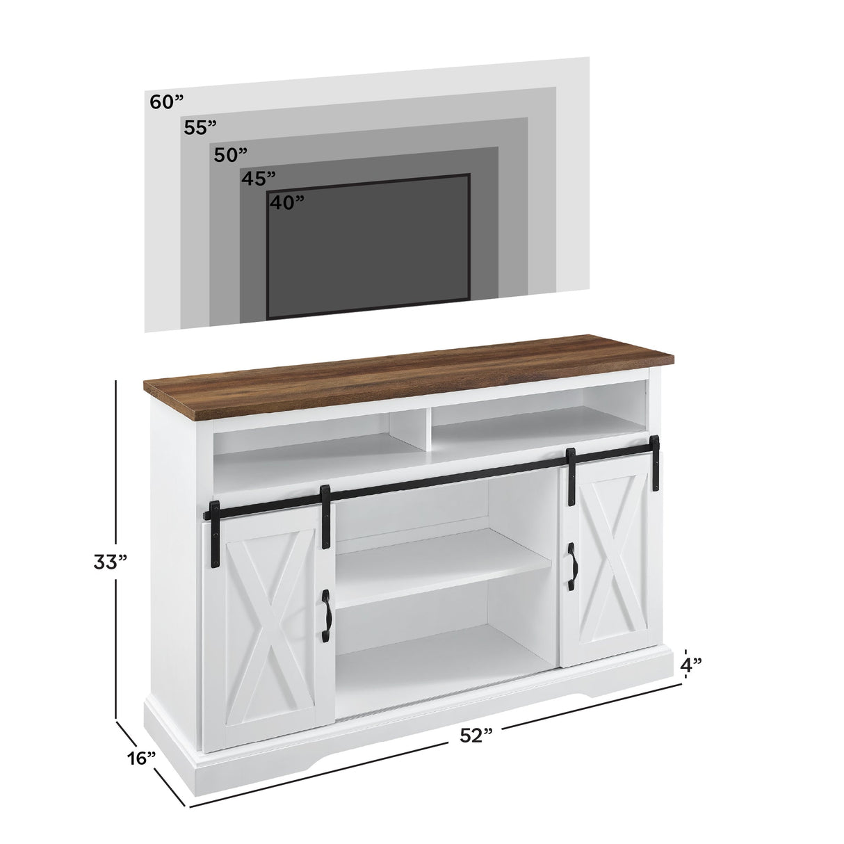 Farmhouse 52" Sliding Barn Door Highboy Modern TV Stand-Entertainment-Parc Decor