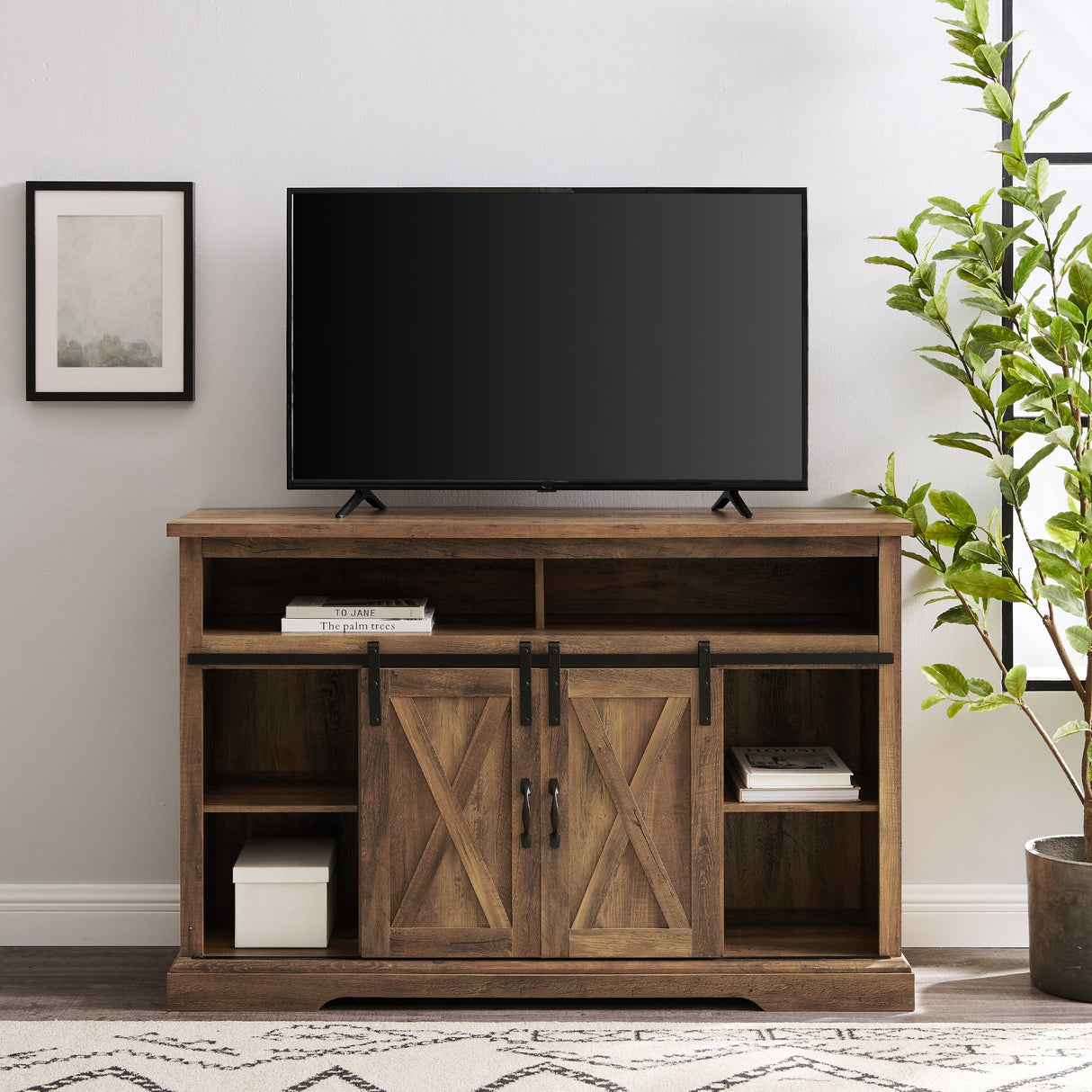 Farmhouse 52" Sliding Barn Door Highboy Modern TV Stand-Entertainment-Parc Decor