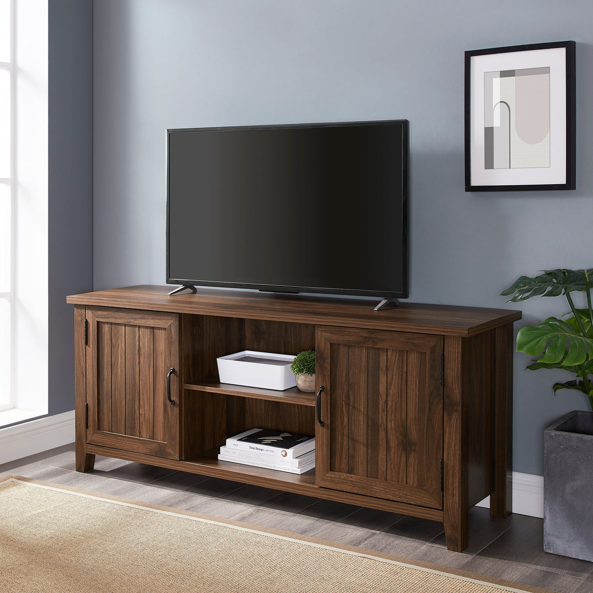 Farmhouse 58" Modern Grooved 2 Door TV Stand-Entertainment-Parc Decor