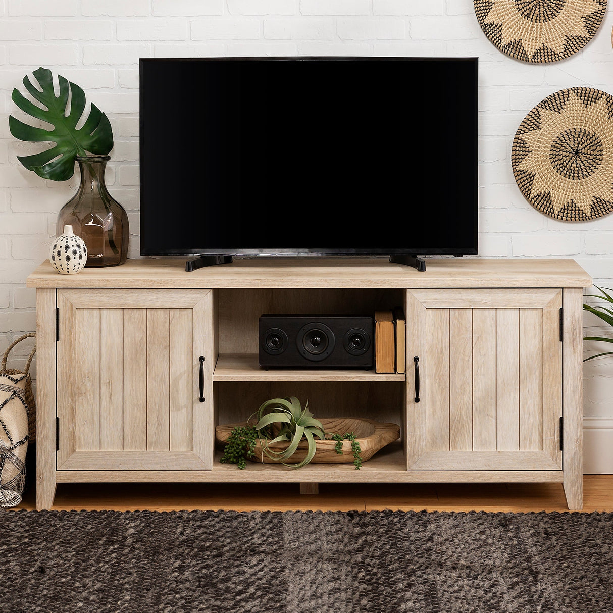 Farmhouse 58" Modern Grooved 2 Door TV Stand-Entertainment-Parc Decor